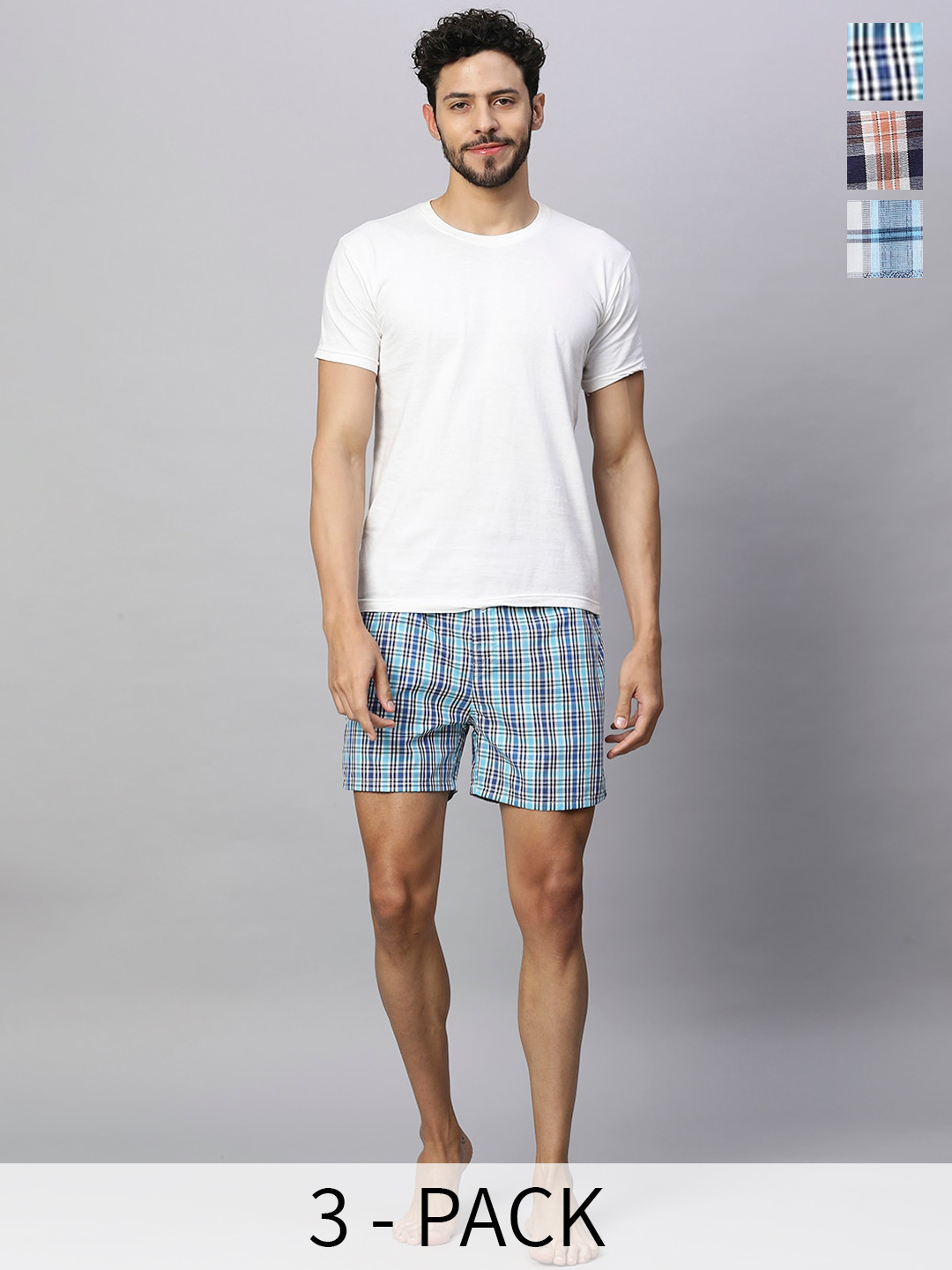 URBAN SCOTTISH Pack Of 3 Checked Pure Cotton Boxers USBX2441_