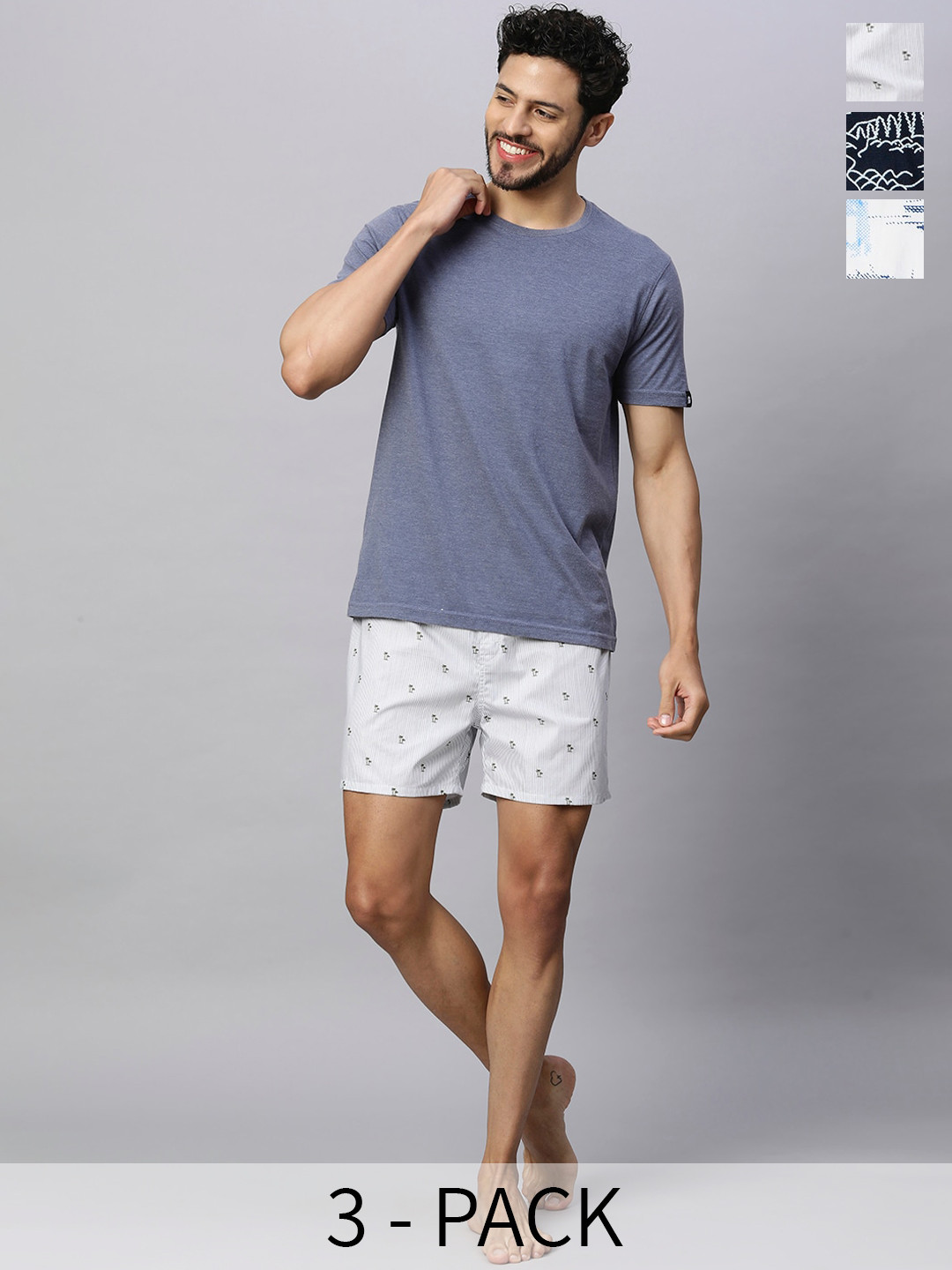 URBAN SCOTTISH Pack Of 3 Printed Comfortable Mid-Rise Pure Cotton Boxers USBX2431_