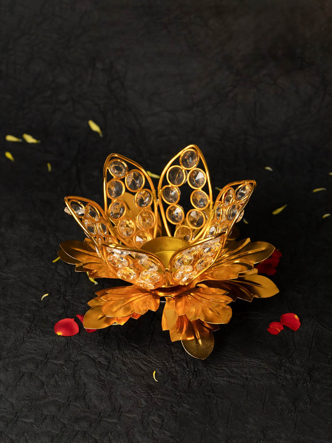 Ekhasa Gold Toned Flower Shaped Metal Candle Holder