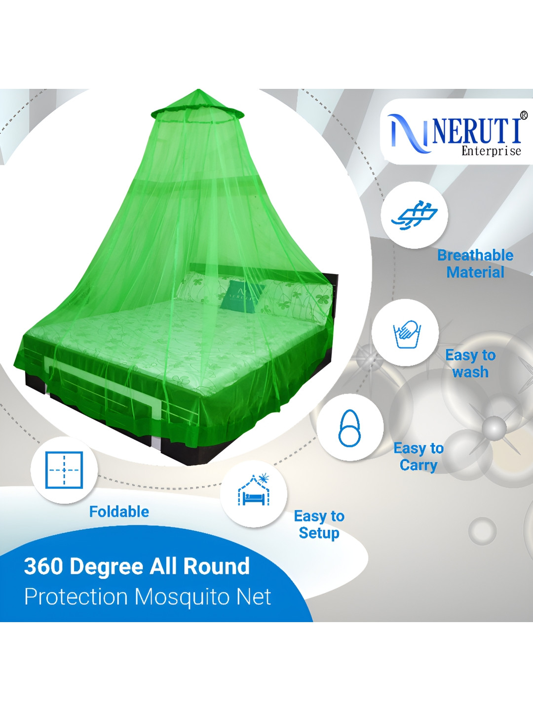 Neruti Enterprise Green King Size Round Hanging Mosquito Net for Bed