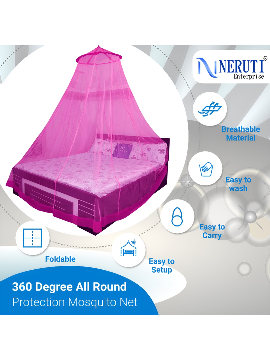 Neruti Enterprise Pink King Size Round Hanging Mosquito Net for Bed