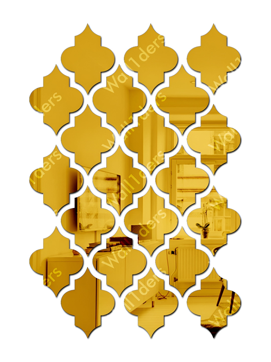 Wall1ders 21 Pieces Gold Toned Jali Patterned Mirror Wall Stickers
