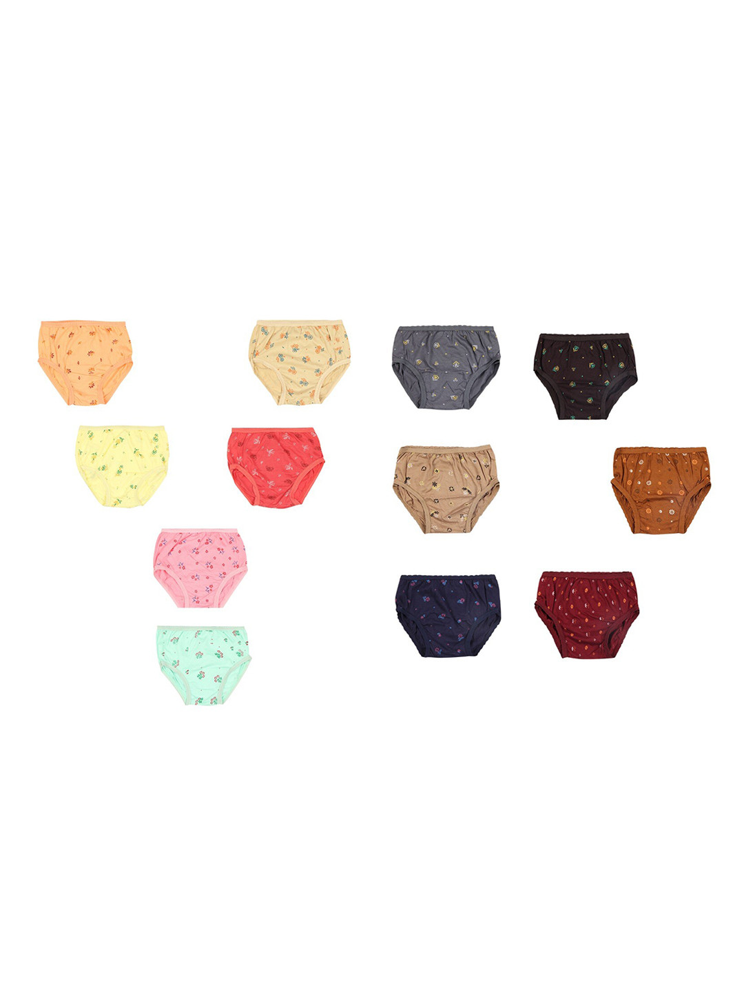 YELLOWDELIGHT Girls Pack Of 12 Floral Printed Cotton Hipster Briefs