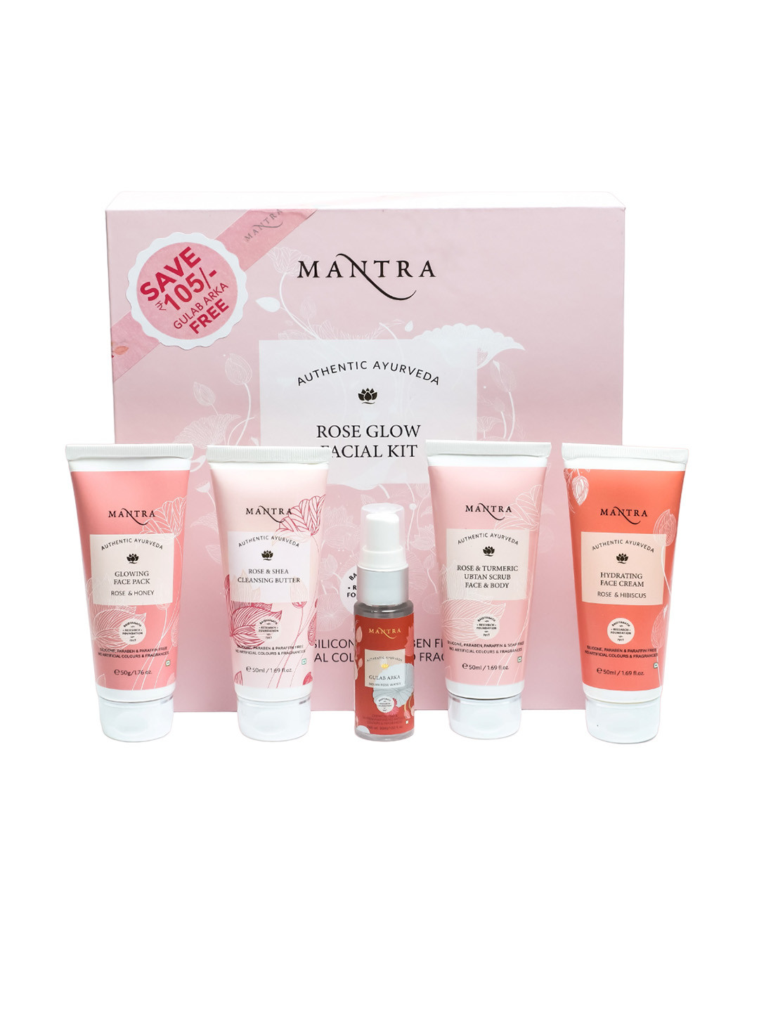 Mantra Herbal Rose Glow Set Of 5 Cleansing Butter-Face Cream-Scrub-Face Pack-Rose Water