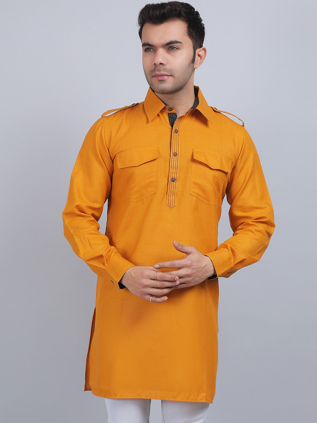 Spring Soul Shirt Collar Cotton Pathani Kurta