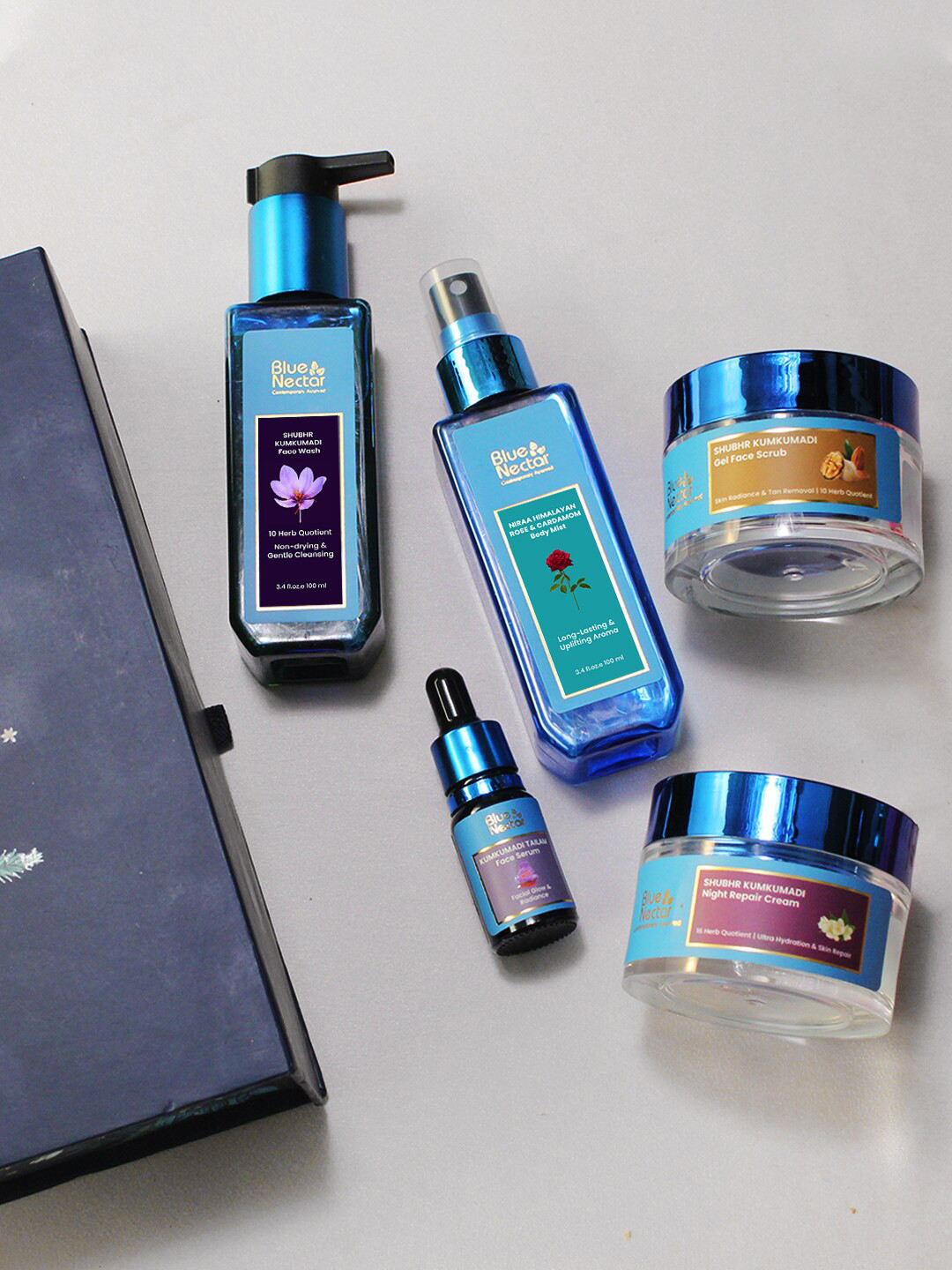 Blue Nectar 5-Pcs Face Wash-Body Mist-Night Cream-Scrub & Serum Gift Set