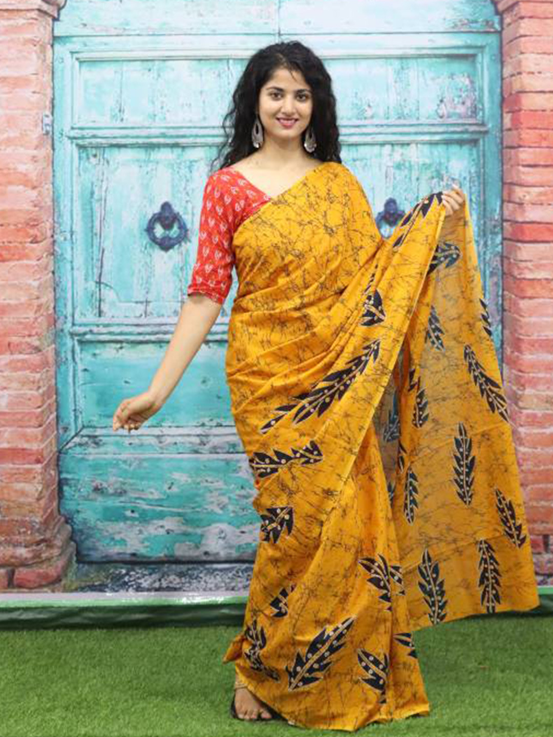 NIKHILAM Ethnic Print Pure Cotton Bagru Saree