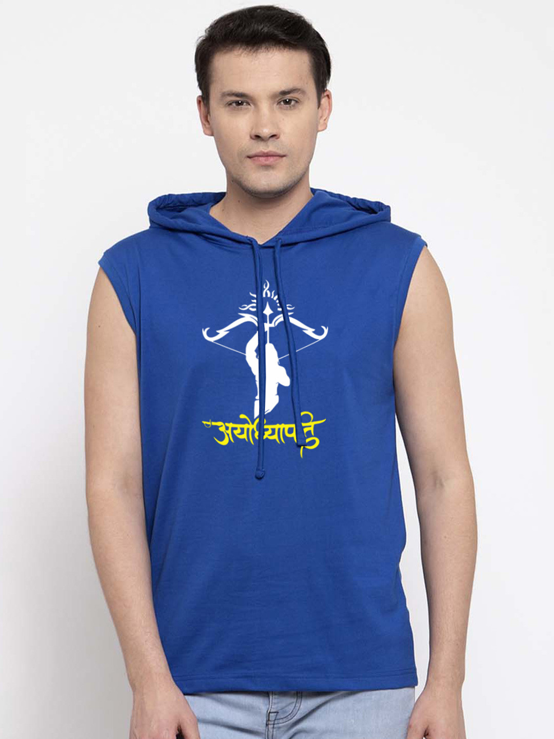 Friskers Men Royal Blue Cotton Graphics Printed Hoodie T-shirt