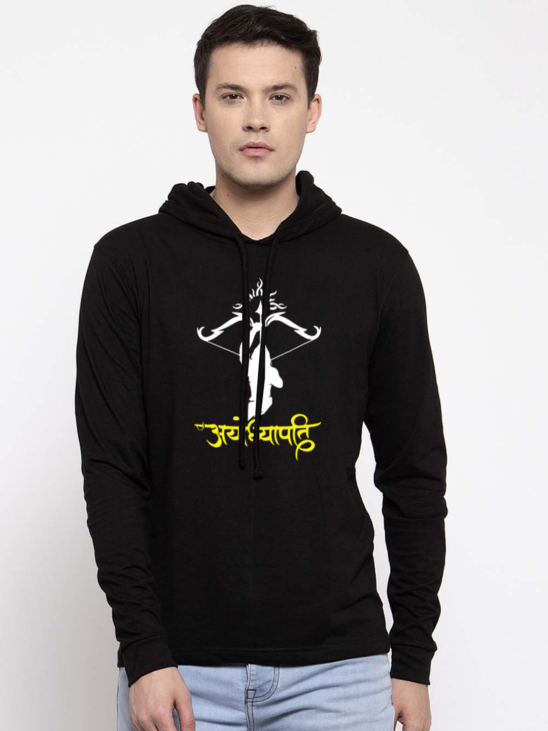 Friskers Men Black Cotton Graphics Printed Hoodie T-shirt