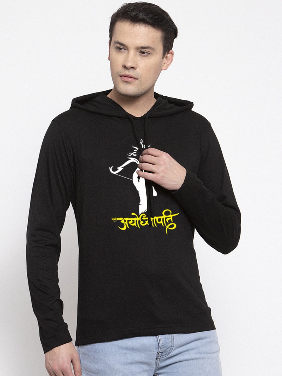 Friskers Men Black Cotton Graphics Printed Hoodie T-shirt