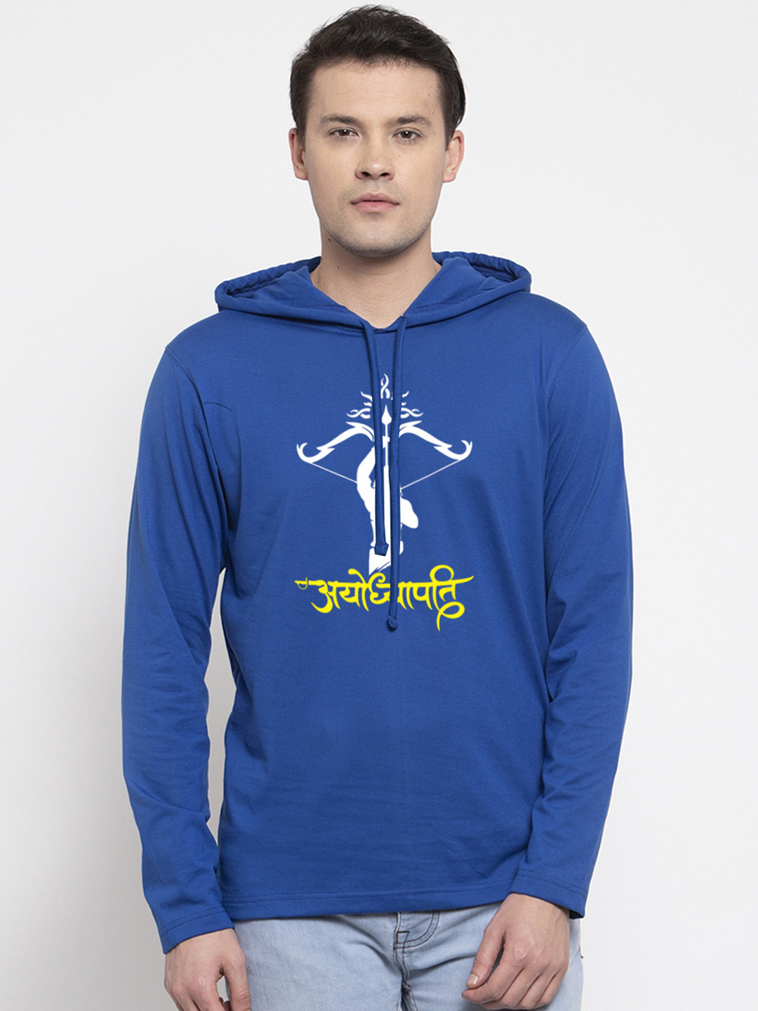 Friskers Men Royal Blue Cotton Graphics Printed Hoodie T-shirt