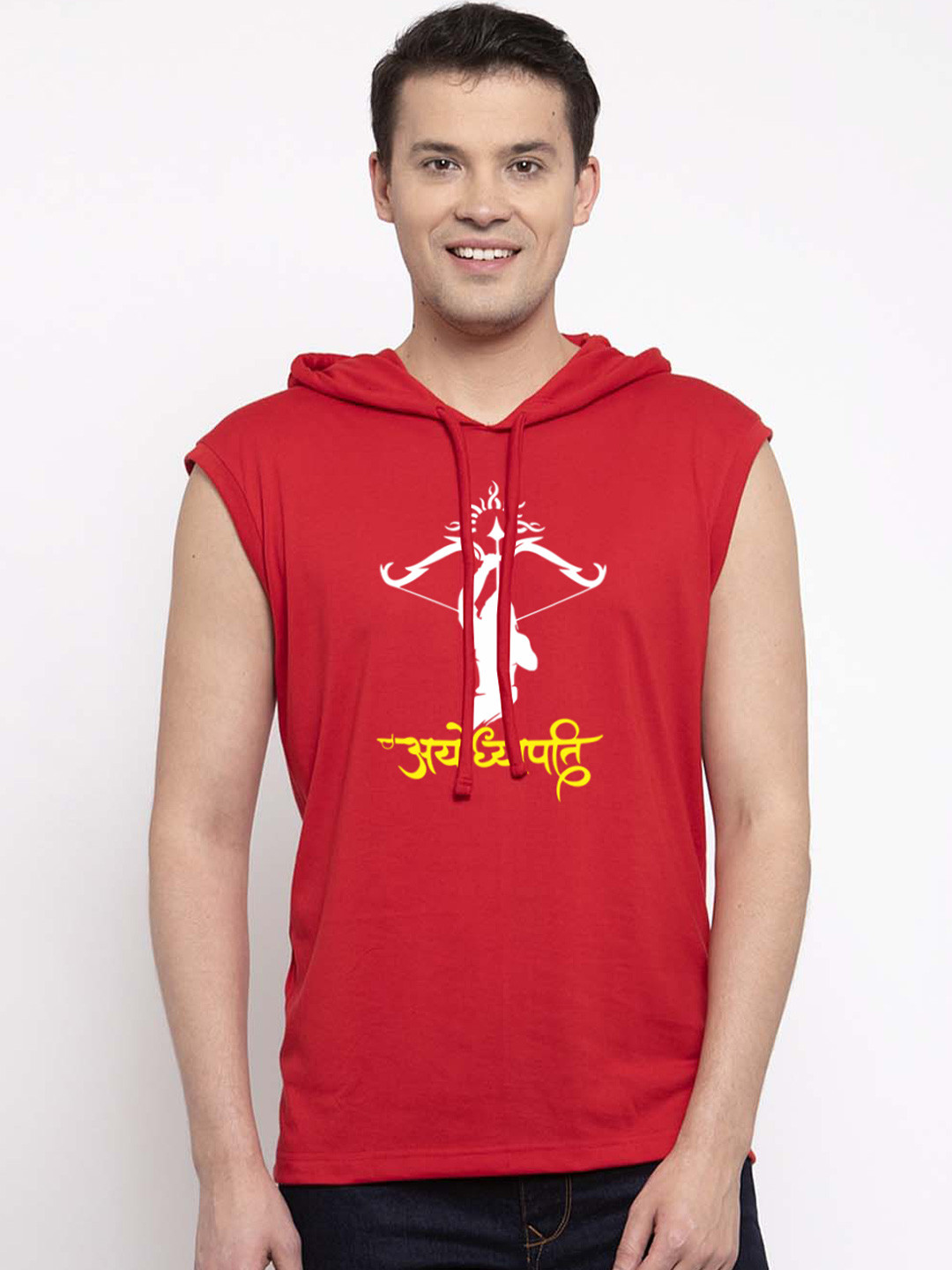 Friskers Men Red Cotton Graphics Printed Hoodie T-shirt