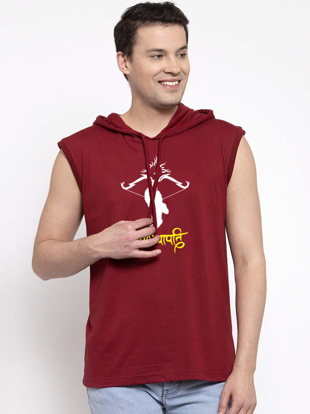 Friskers Men Maroon Cotton Graphics Printed Hoodie T-shirt