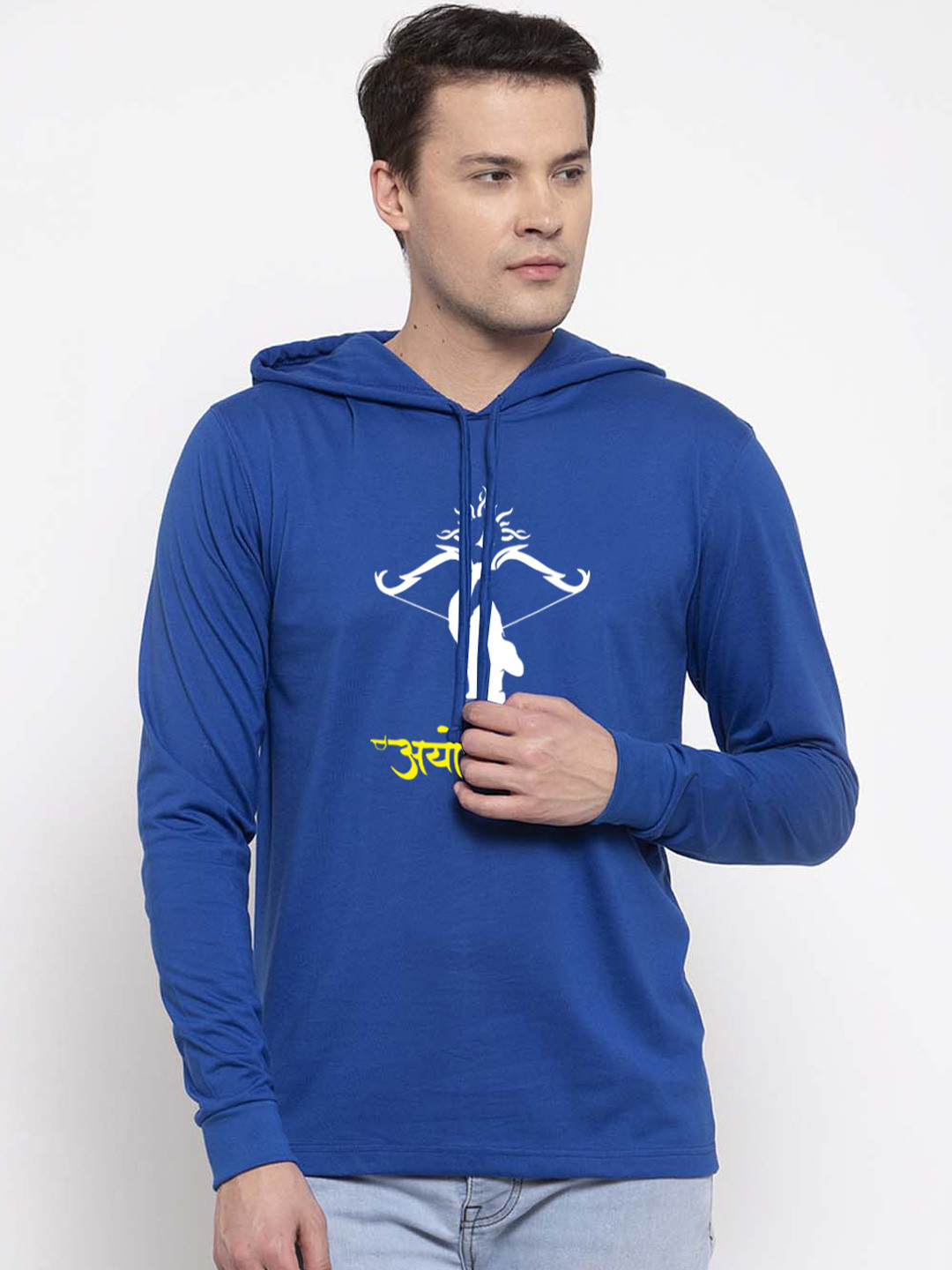 Friskers Men Royal Blue Cotton Graphics Printed Hoodie T-shirt