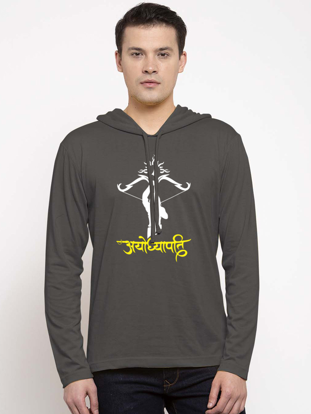 Friskers Men Dark Grey Cotton Graphics Printed Hoodie T-shirt