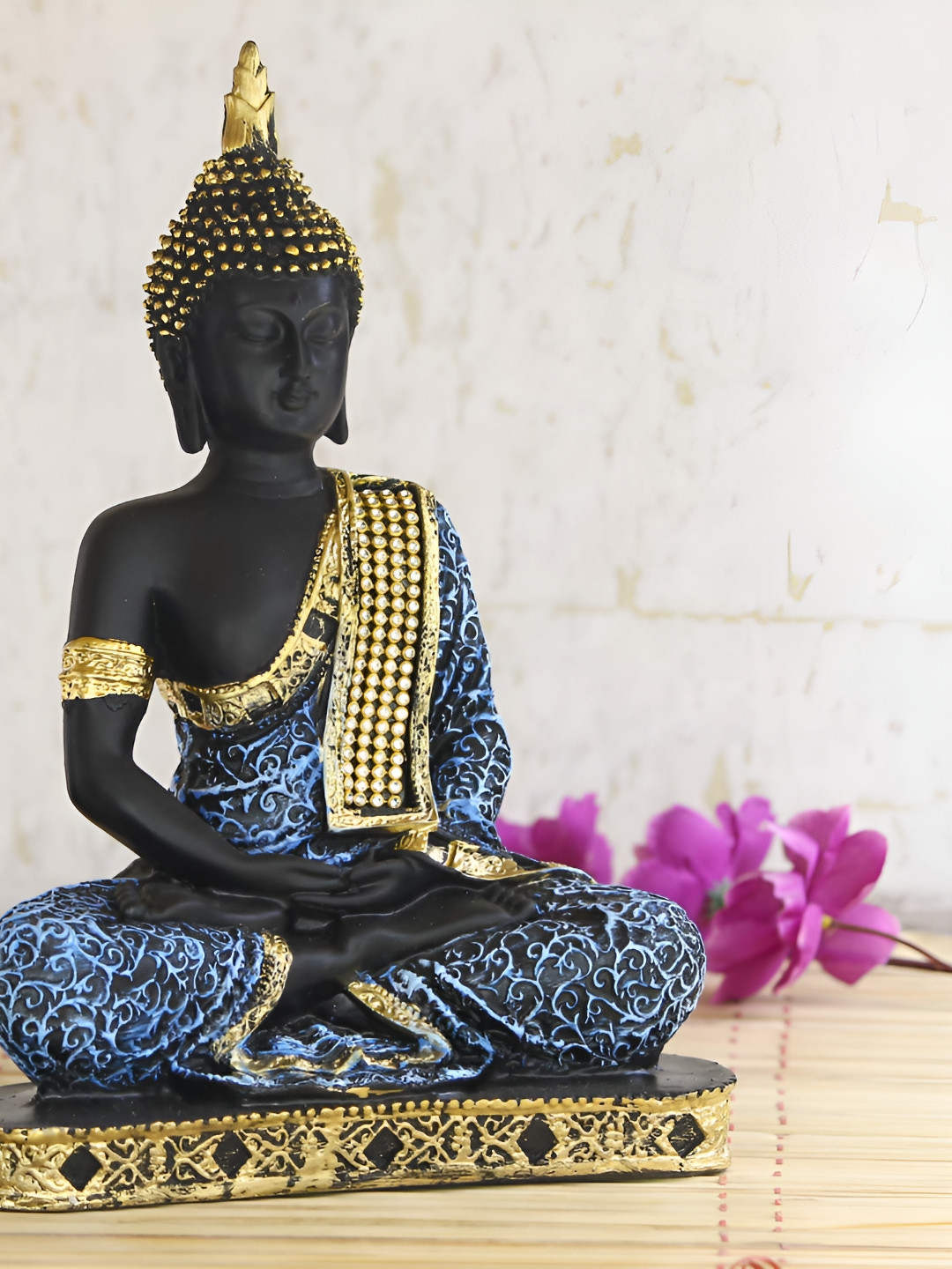 TECHEL Buddha Black Polyresin Metallic Study Room Medium Showpiece - 8.7 Inches