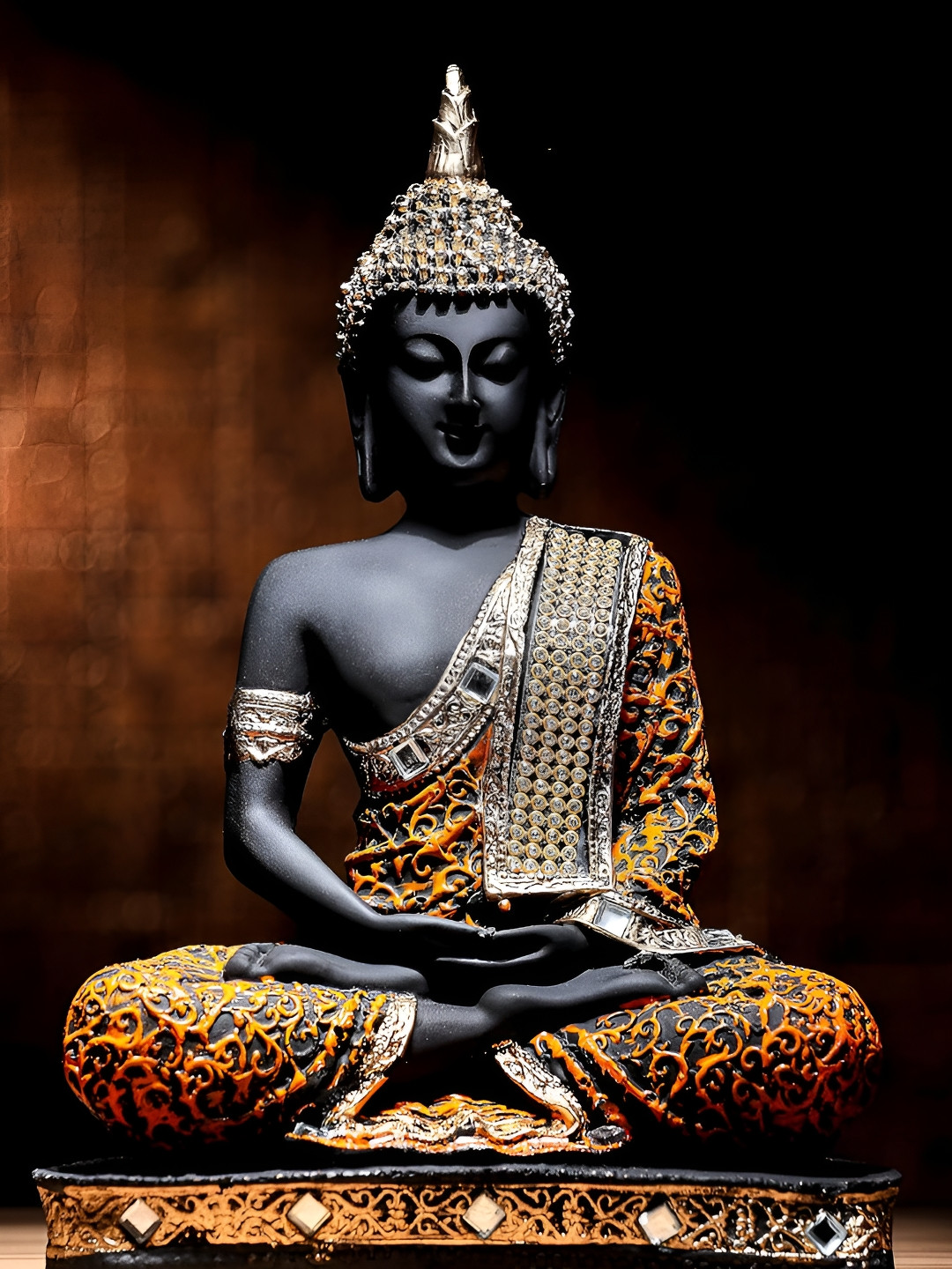 TECHEL Sitting Buddha Black Polyresin Matte Garden Medium Showpiece - 7.3 Inches