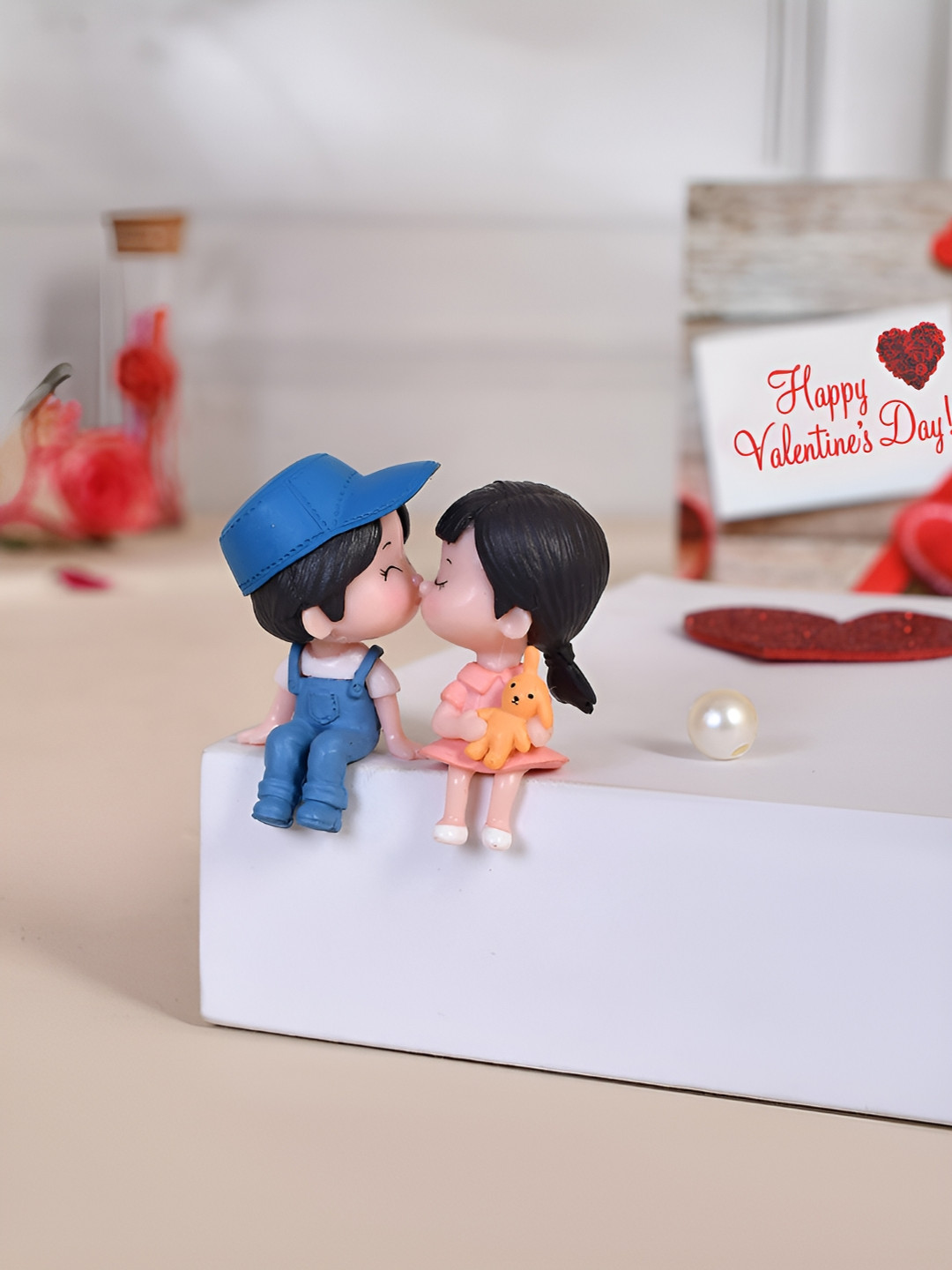 TAYHAA Harmony Of Love Couple Blue Resin Matte Living Room Set of 2 Tiny Showpieces - 2.2 Inches