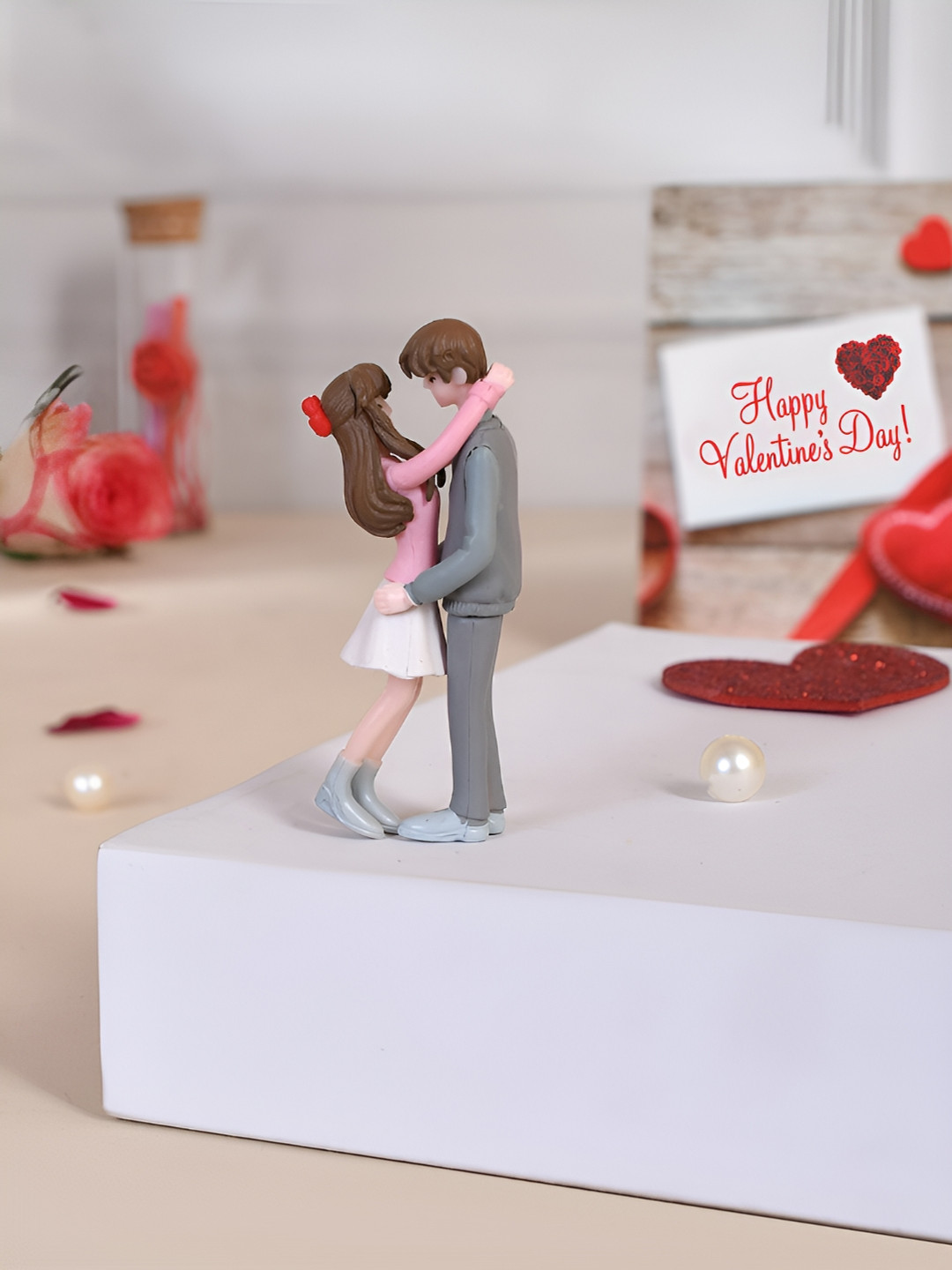 TAYHAA Love'S Embrace Grey Plastic Glossy Bedroom Tiny Showpiece - 2.8 Inches