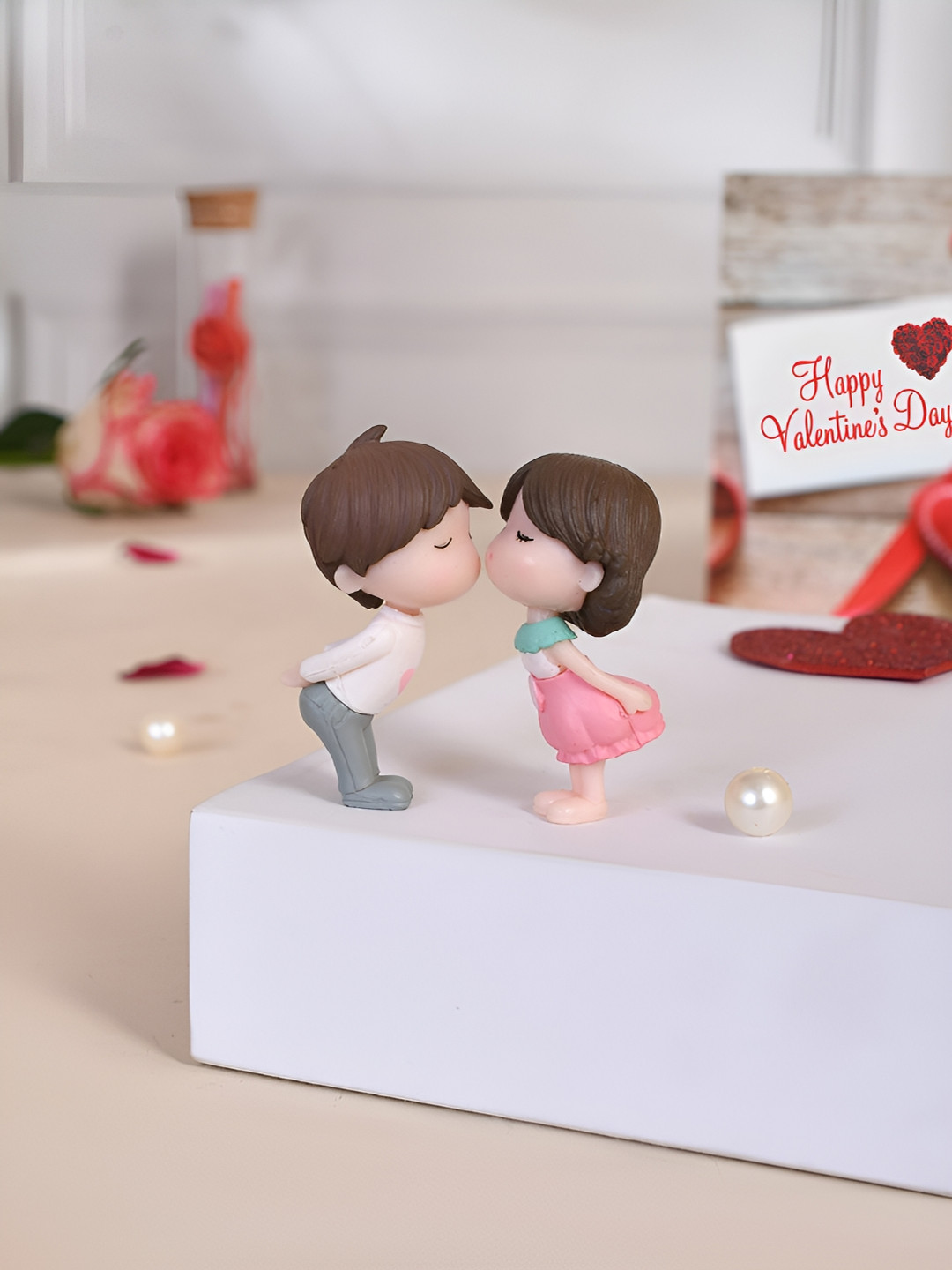 TAYHAA Everlasting Love Pink Polyresin Matte Living Room Set of 2 Small Showpieces - 2.2 Inches