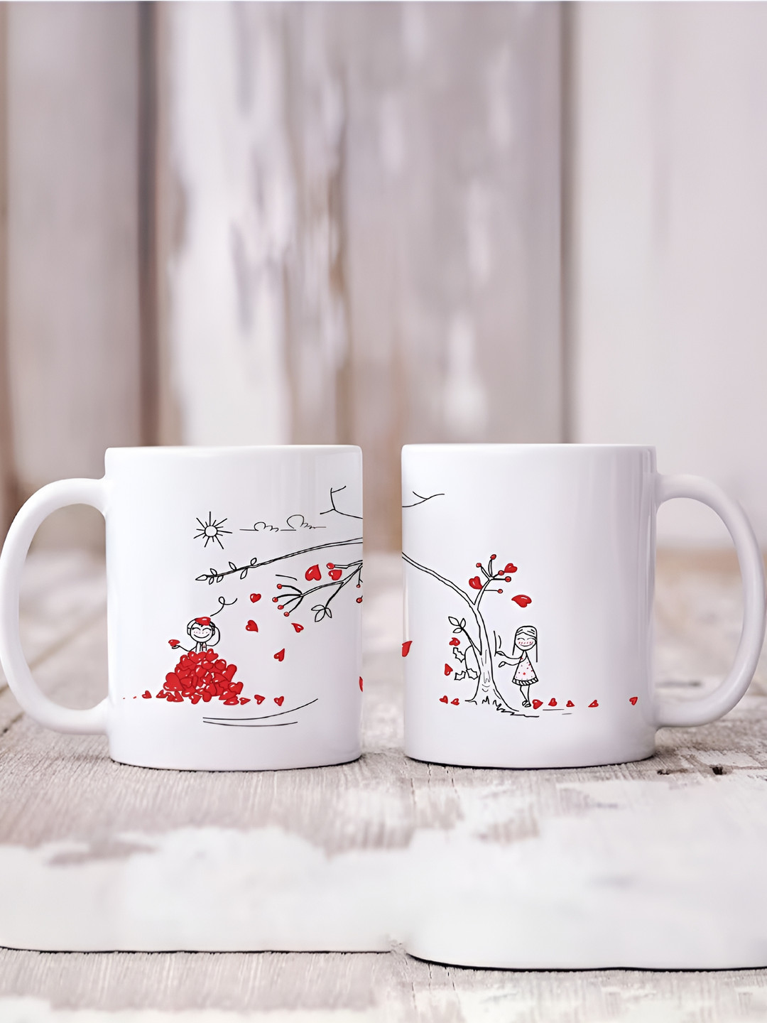 Phirki Studio White Floral Ceramic Microwave Safe 2 Piece Mugs-325ml