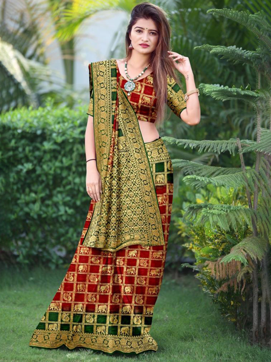 SONAM SAREES Ethnic Motifs Woven Design Zari Banarasi Saree