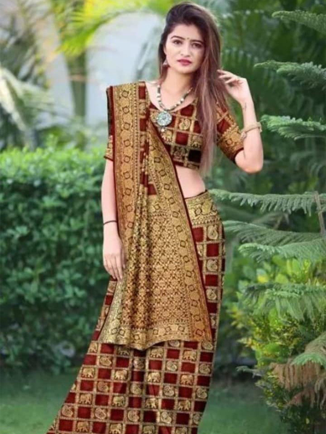 SONAM SAREES Ethnic Motifs Woven Design Zari Banarasi Saree