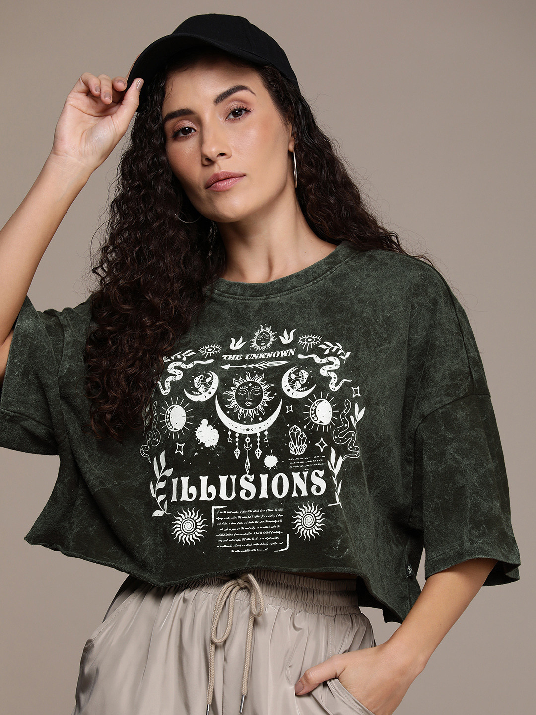 The Roadster Life Co. Printed Drop-Shoulder Sleeves  Cotton Oversized Washed T-shirt