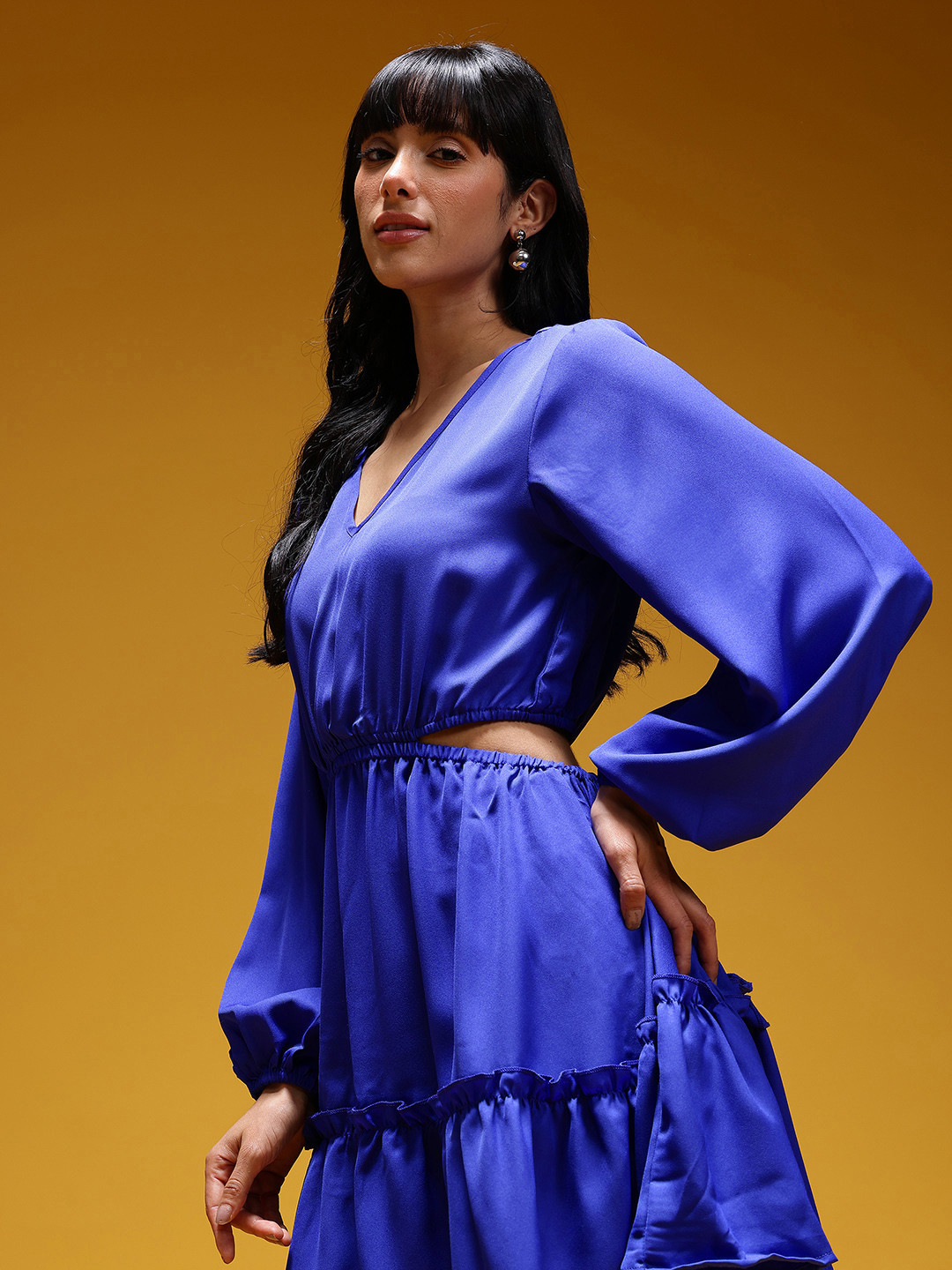 HERE&NOW Cut-Out Waist Fit & Flare Tiered Mini Dress