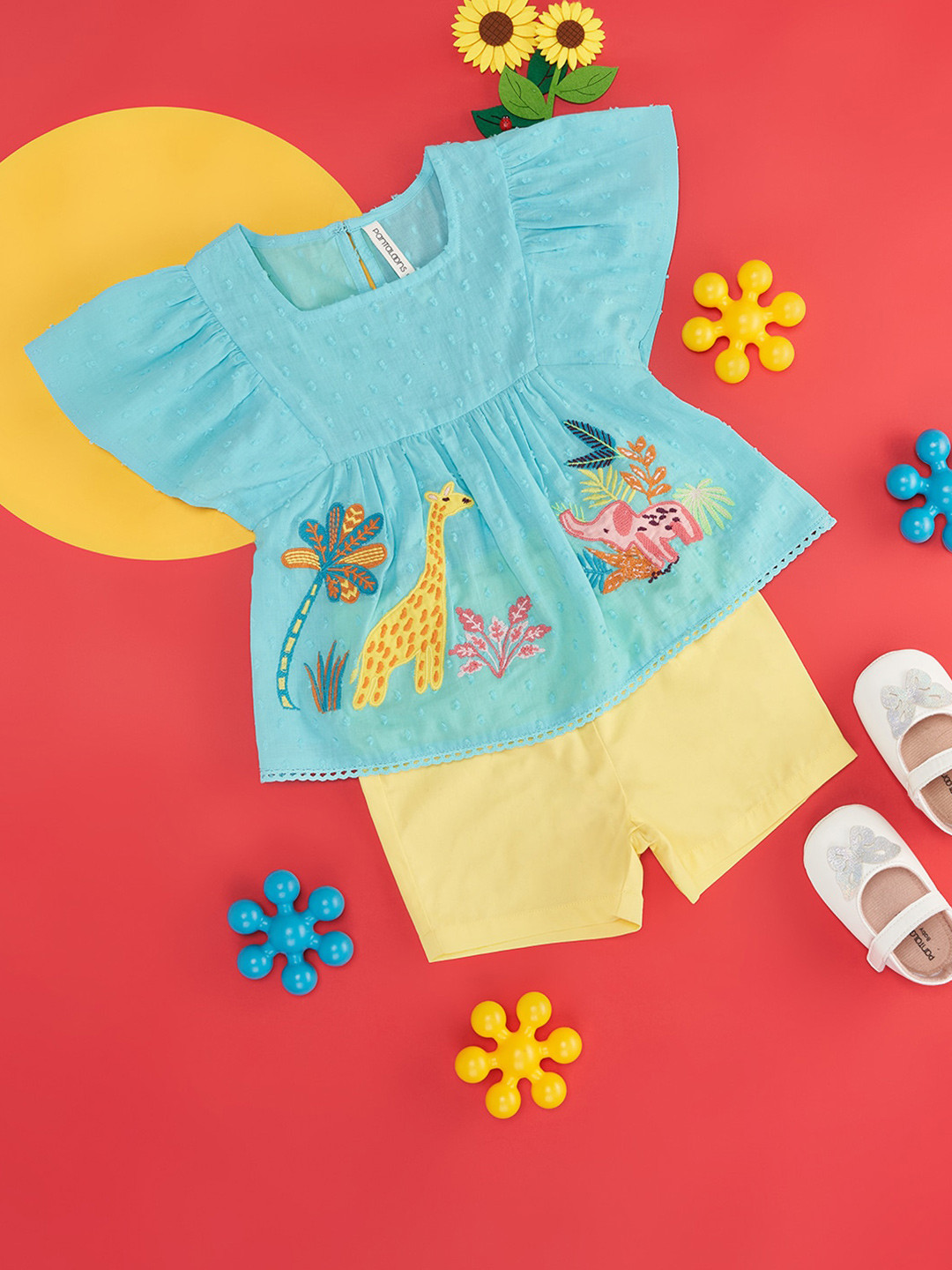 Pantaloons Baby Infants Girls Printed Square Neck Pure Cotton Top with Shorts