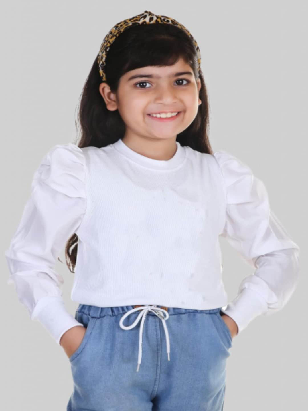 BAESD Round Neck Puff Sleeves Opaque Top