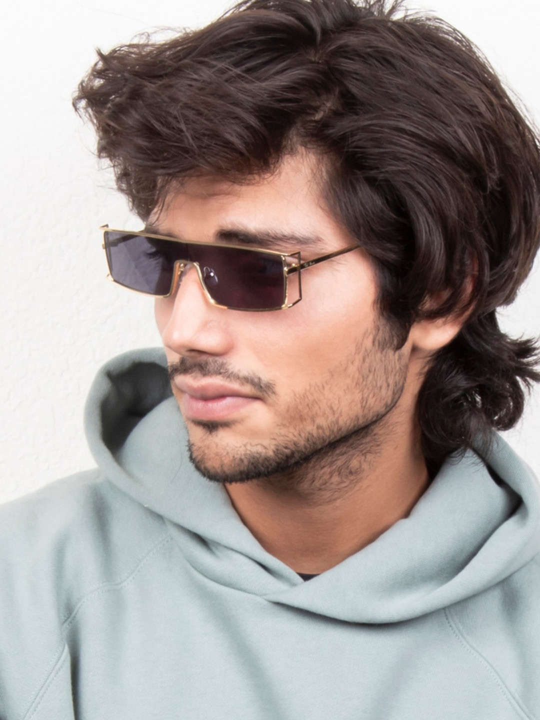 Ted Smith Unisex Gold-Black Shield Sunglasses With UV Protected Lens