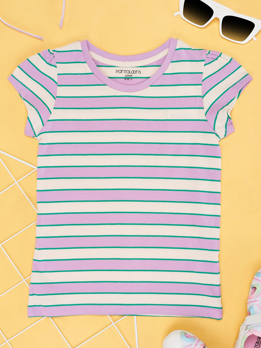 Pantaloons Junior Round Neck Short Sleeves Striped Cotton T-shirt