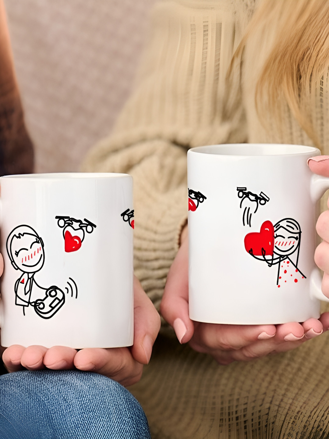 Phirki Studio Brother Sister We Love Fight Crazy White Graphic Ceramic Microwave Safe 2 Piece Mugs-325ml