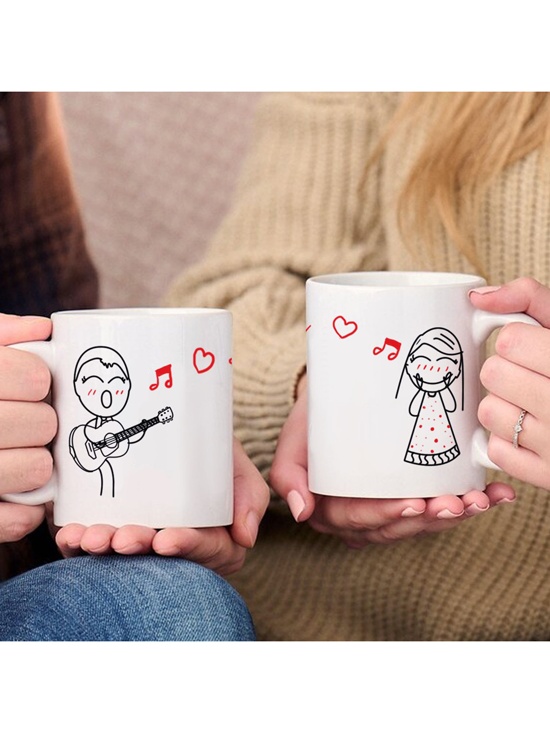 Phirki Studio Happiness Means Having The Best And Craziest Sister In The World White Typography Ceramic Handmade 2 Piece Mugs-325ml