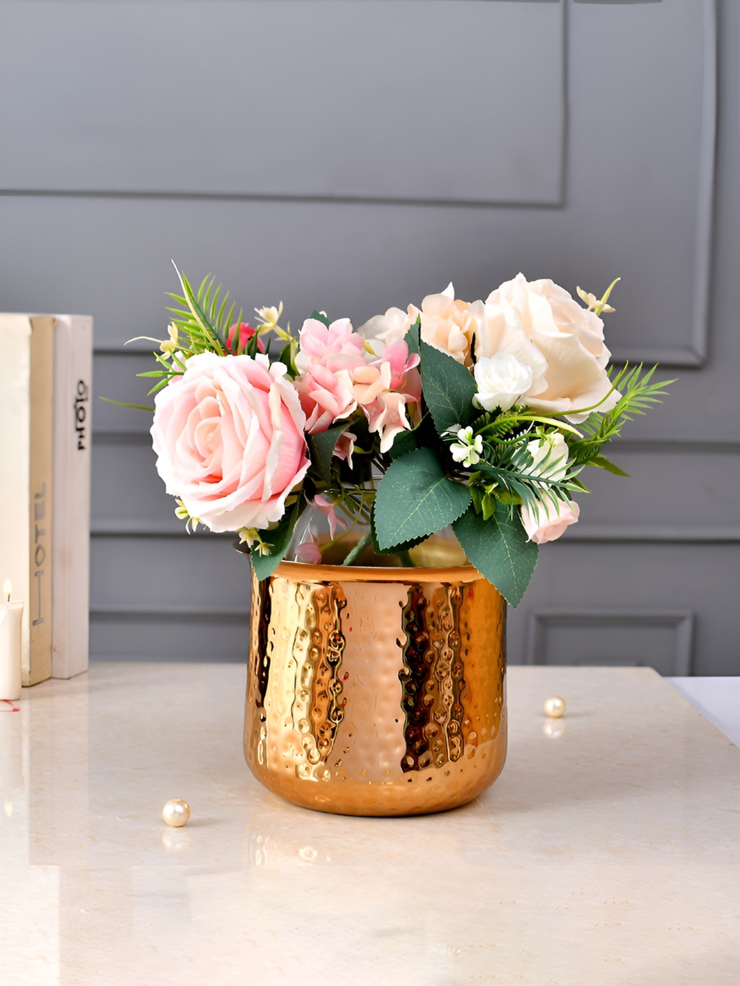 CraftVatika Copper Cylinder Metal Planter Pots Flower Vase