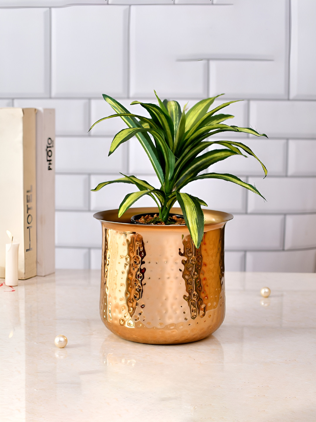 CraftVatika Copper Cylinder Metal Planter Pots Flower Vase