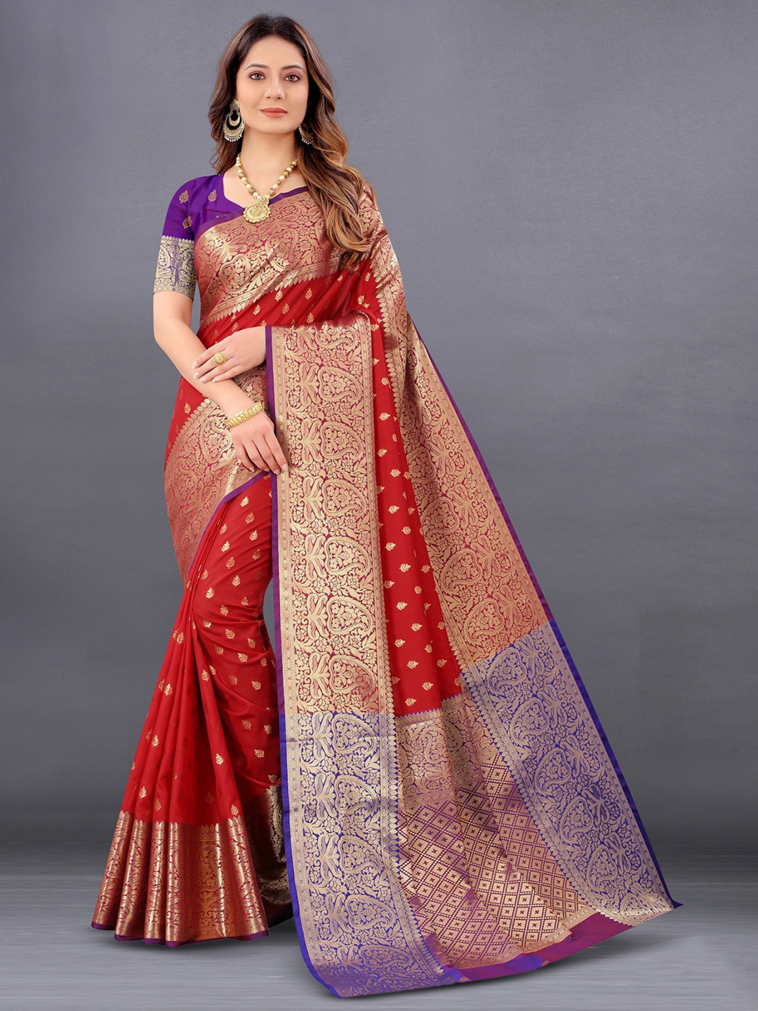 YAGNAM FAB Woven Design Ethnic Motifs Zari Banarasi Saree