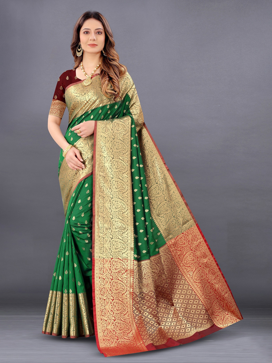 YAGNAM FAB Woven Design Ethnic Motifs Zari Banarasi Saree
