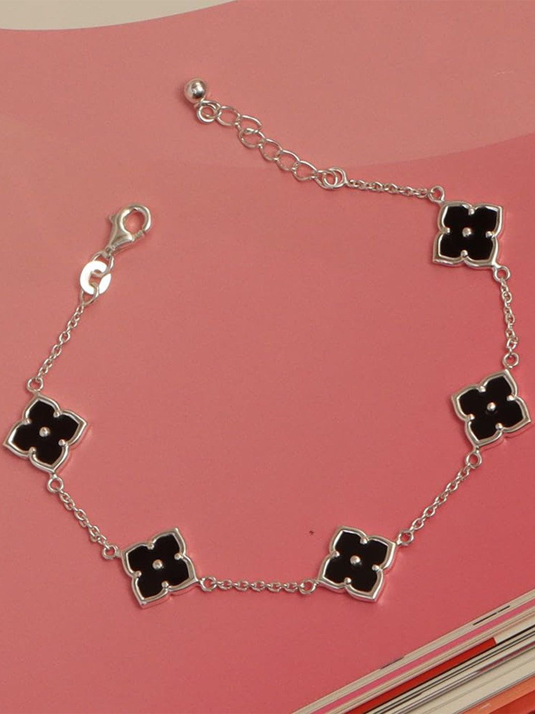 LeCalla 925 Sterling Silver Mother of Pearl Silver Plated Flower Charm Bracelet