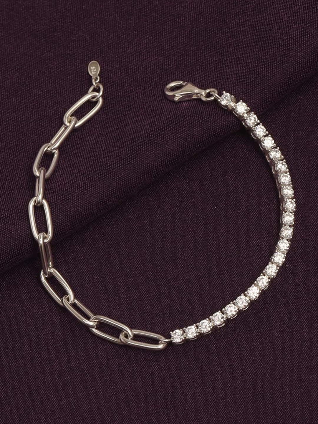 LeCalla Silver Plated 925 Sterling Silver CZ Link Dual Chain Tennis Bracelet