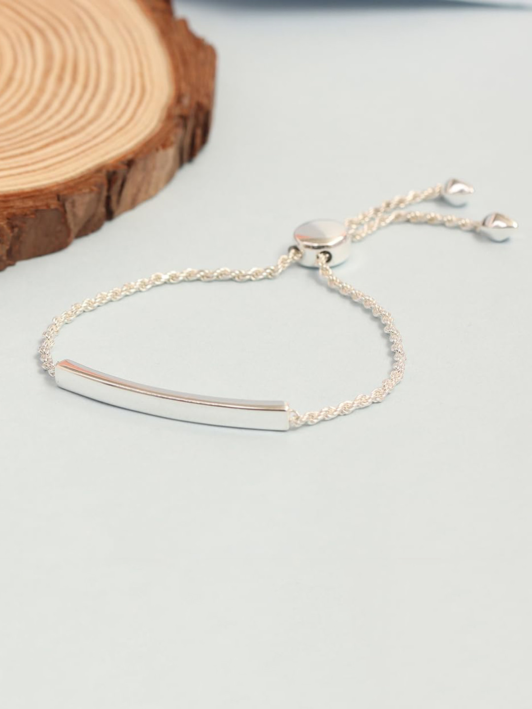 LeCalla Silver Plated 925 Sterling Silver Adjustable Linear Bar Bracelet