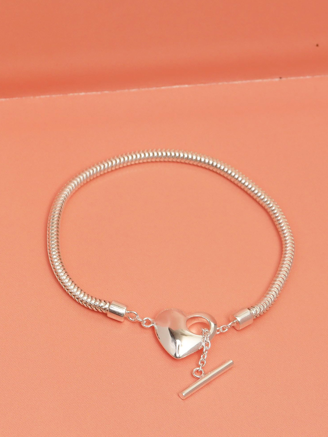 LeCalla Silver Plated 925 Sterling Silver Love Heart Charm Bracelet