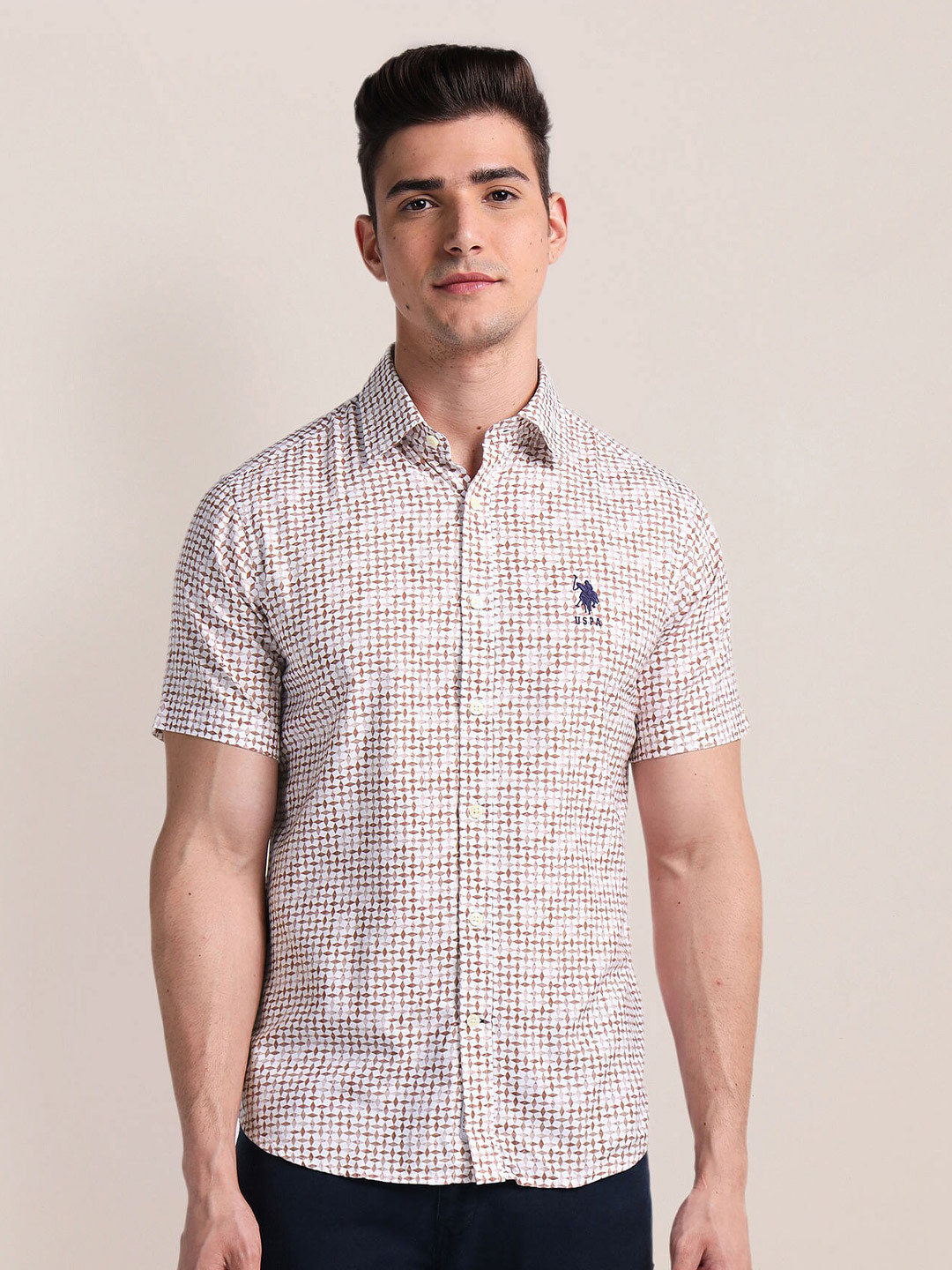 U.S. Polo Assn. Geometric Printed Cotton Opaque Checked Casual Shirt