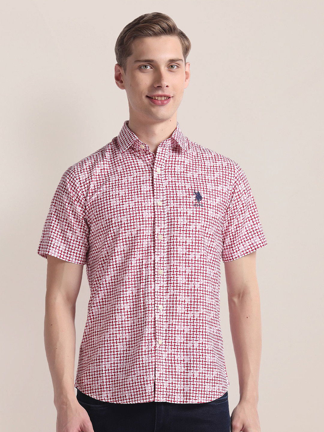 U.S. Polo Assn. spread collar Short Sleeves Checked Casual Shirt