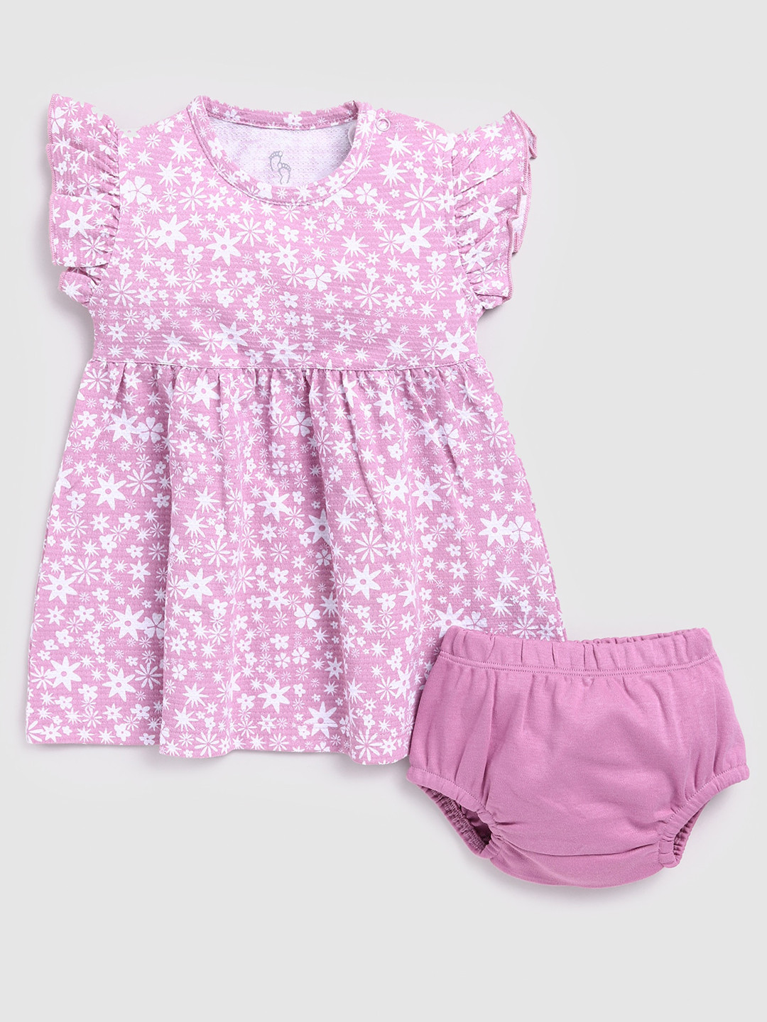 BABY GO Infants Girls Floral Print Cotton Flutter Sleeve Fit & Flare Dress