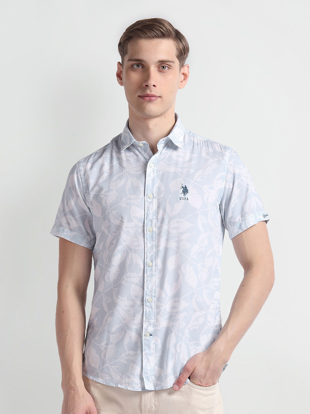 U.S. Polo Assn. Denim Co. Slim Fit Floral Printed Opaque Cotton Casual Shirt