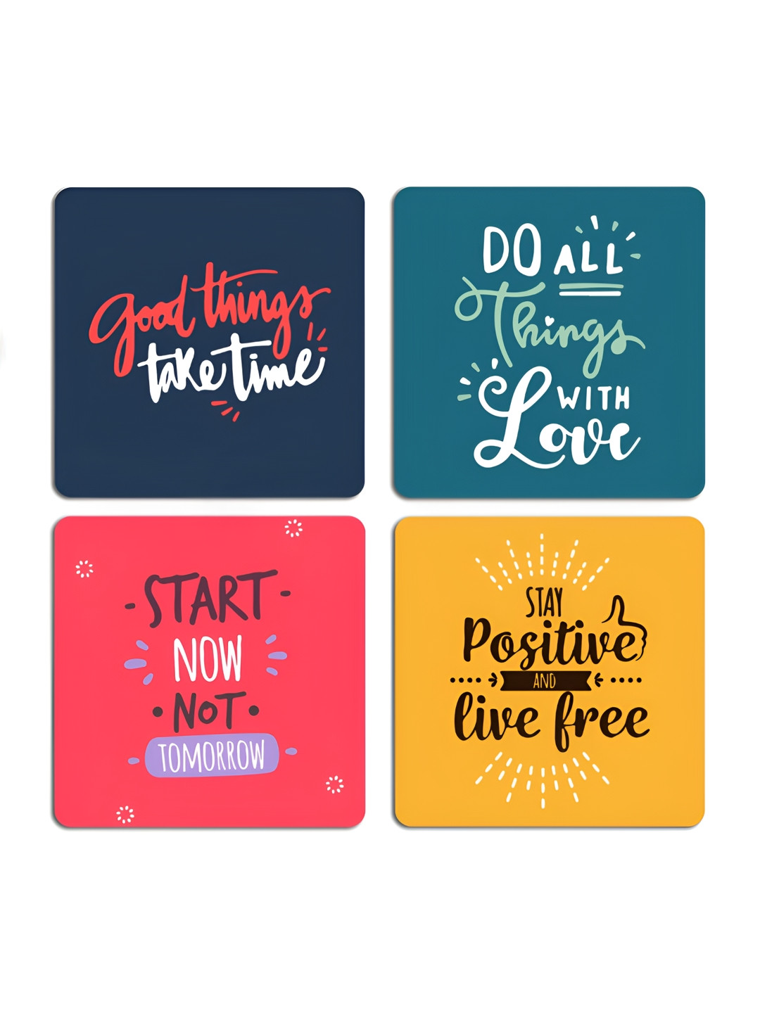 ARTBUG 4 Pcs Pink & Blue Quotes Printed Wooden Coasters