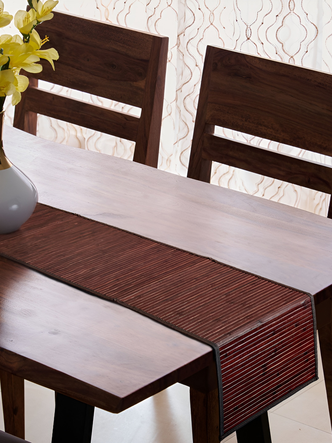 Home Centre Habitat Candere Brown Striped Bamboo Table Runner