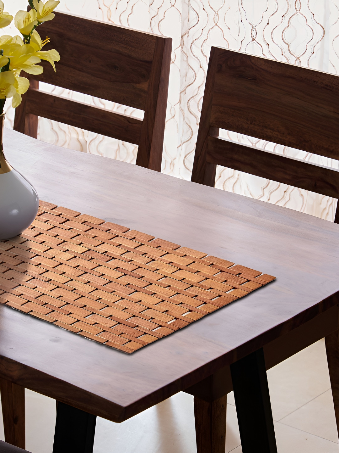 Home Centre Habitat Ebony Brown Geometric Bamboo Table Runner